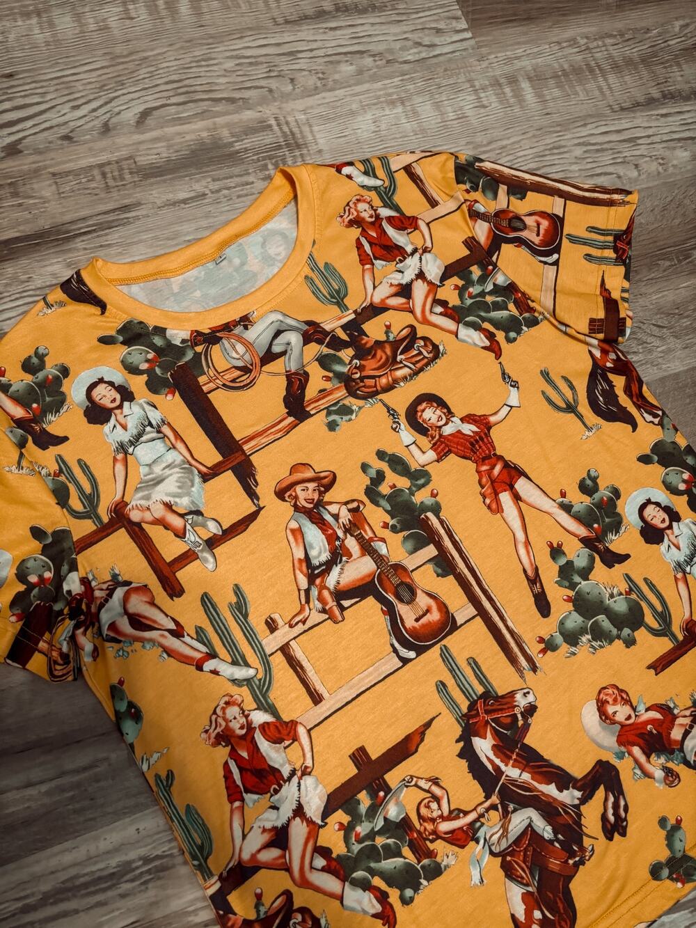 yellow pin up cowgirl tee tshirt
